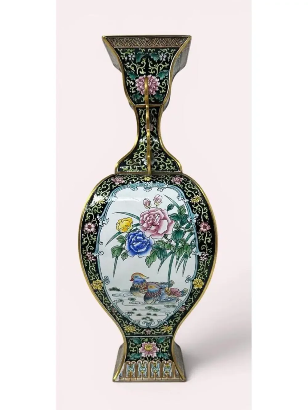 Vintage Maitland-Smith Chinese Cloisonné Enamel Vase – 15.5” Floral & Bird Motif